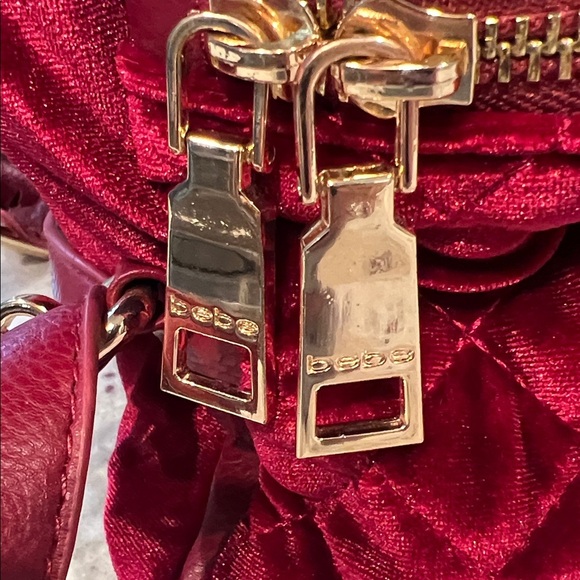 Bebe Red Quilted Velvet Backpack - Picture 4 of 13